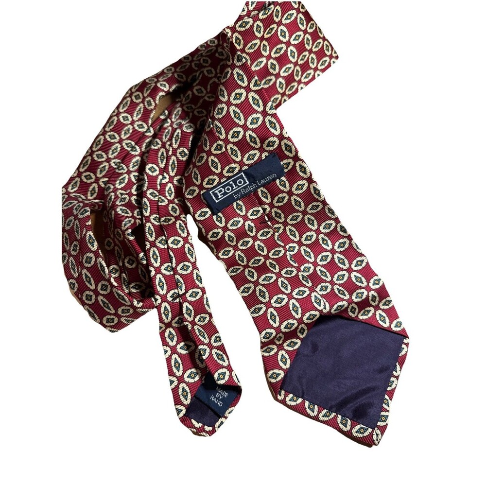 Vintage POLO by RALPH LAUREN Men's Silk Tie‎ Geometric Pattern Made In USA